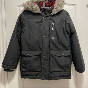 Black Winter Jacket with Faux Fur Hood Size 10/12